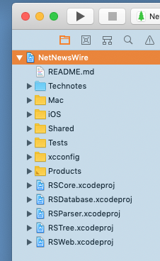 Screenshot of NetNewsWire workspace tree, mostly collapsed.